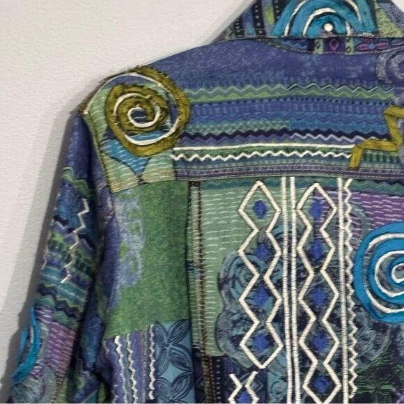 Chico’s | Women’s Mixed Artisan Blue Green Denim Jacket Coat - Picture 10 of 16